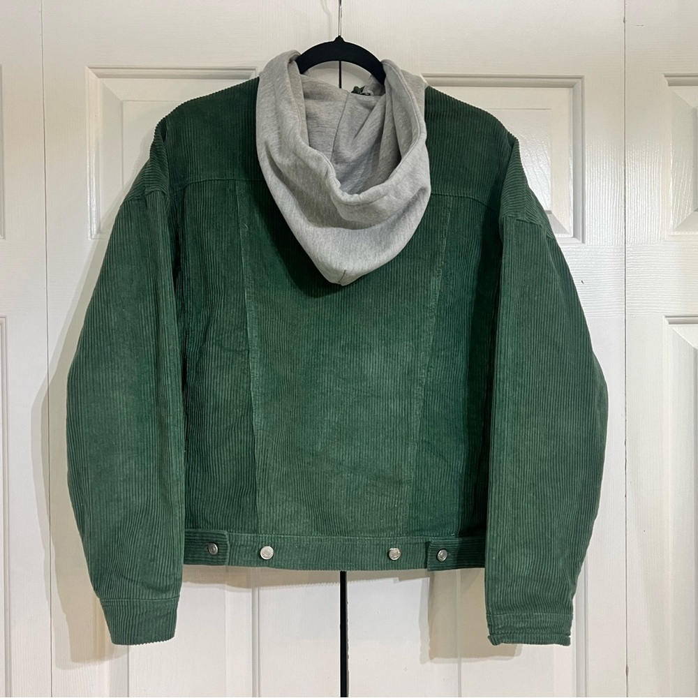 POL Corduroy Jacket Coat Green Hooded Womens Size Medium Lined Gray - Picture 4 of 6